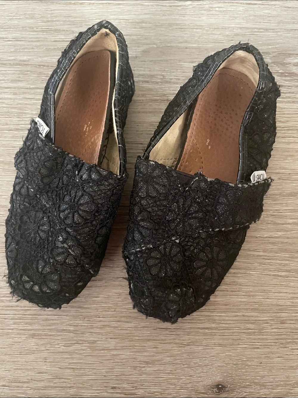 TOMS Black Floral Lace Slip-Ons | Toddler Girl Size 8
